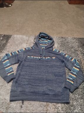 Hooey Western Blue Hoodie with Patterned Sleeves Men's Sz Small